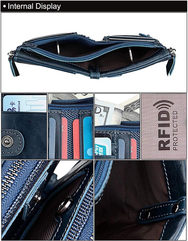 Portafoglio da uomo pieghevole con doppia cerniera, protezione RFID, stile retrò, portamonete corto