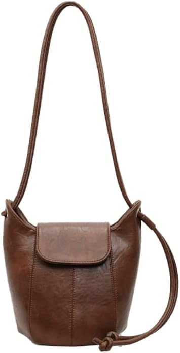 Borsa a tracolla a secchiello retrò - Borsa a tracolla da donna in pelle PU con coulisse, borsa casual alla moda con tracolla regolabile