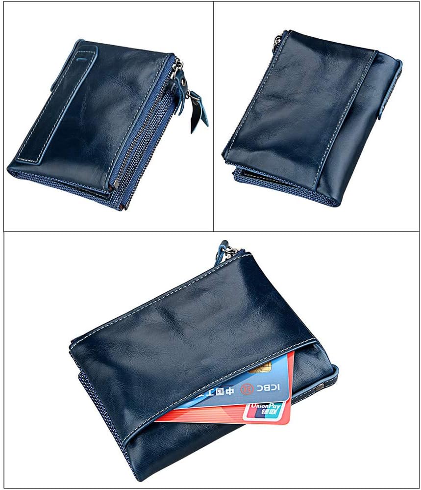 Portafoglio da uomo pieghevole con doppia cerniera, protezione RFID, stile retrò, portamonete corto