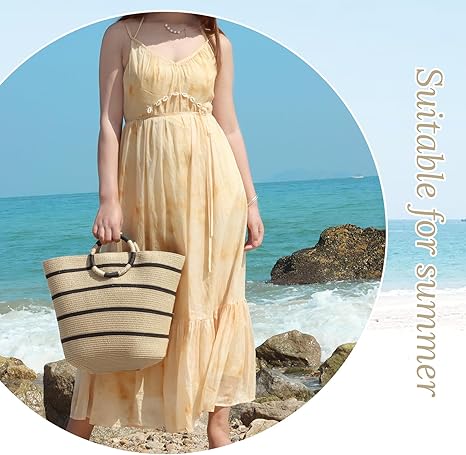 Borse di paglia, borse tote da donna, borse estive da spiaggia, borse tote da spiaggia in paglia intrecciata da donna