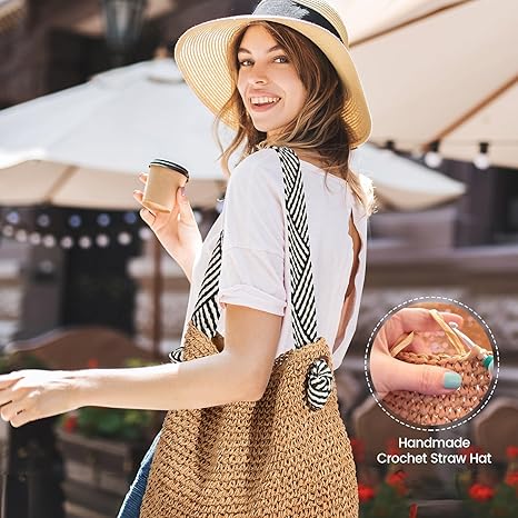 Borse da spiaggia per donna - Borse tote in paglia casual boho grandi estive a tracolla borsa a mano